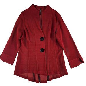 IC by Connie K Medium Blazer Jacket Slinky Red Textured Two Button Front Women’s